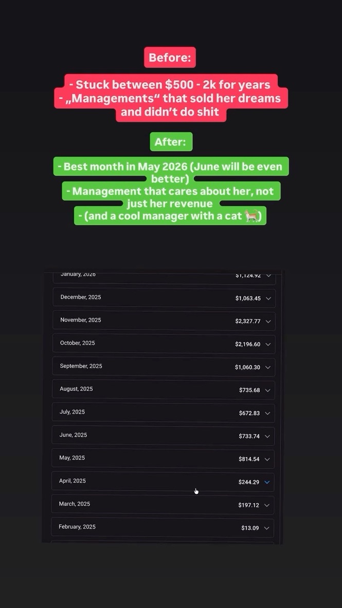 Before and after story of a creator stuck between $500 and $2k for years
